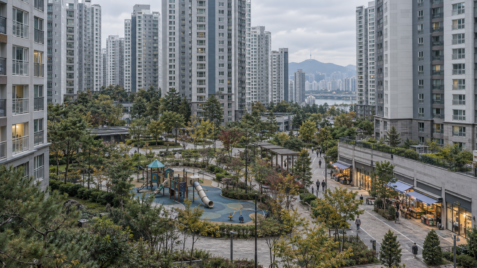 High-rise apartment complexes in South Korea.